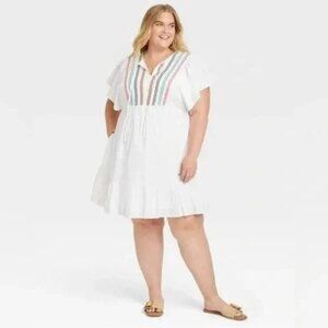 Knox Rose Women's Kimono Short Sleeves Embroidered A Line Dress comfy NWT